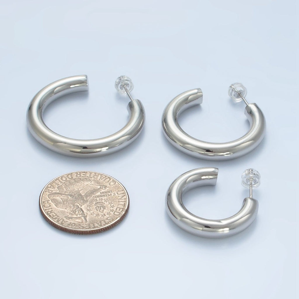 White Gold plated Minimalist Silver Hoop Earrings | AD-689 AD-690
