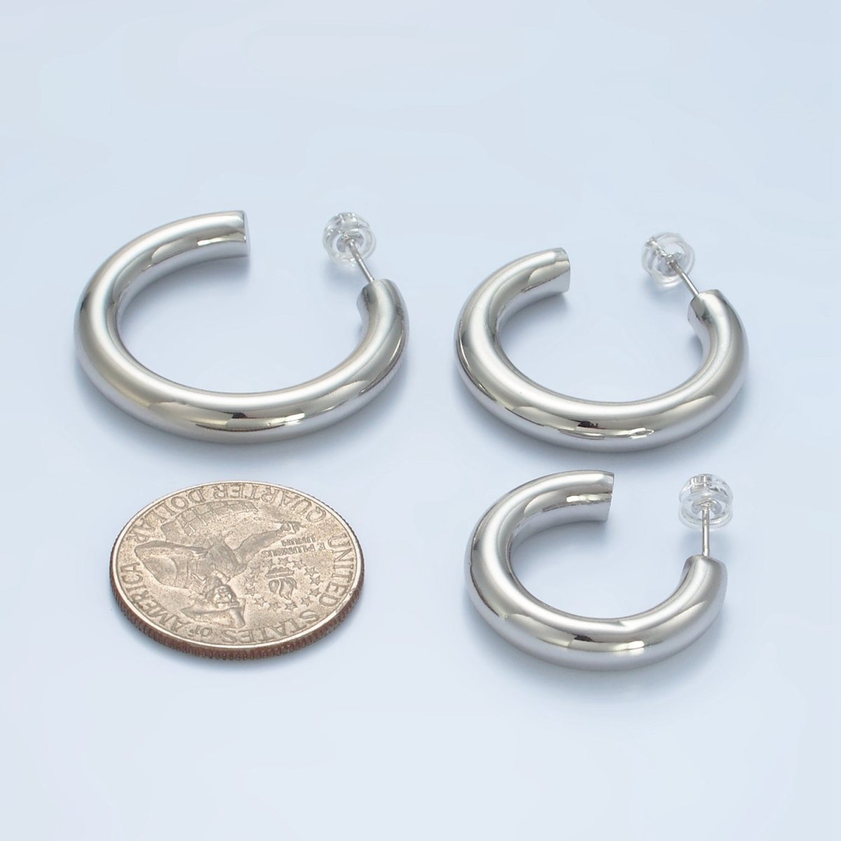 White Gold plated Minimalist Silver Hoop Earrings | AD-689 AD-690