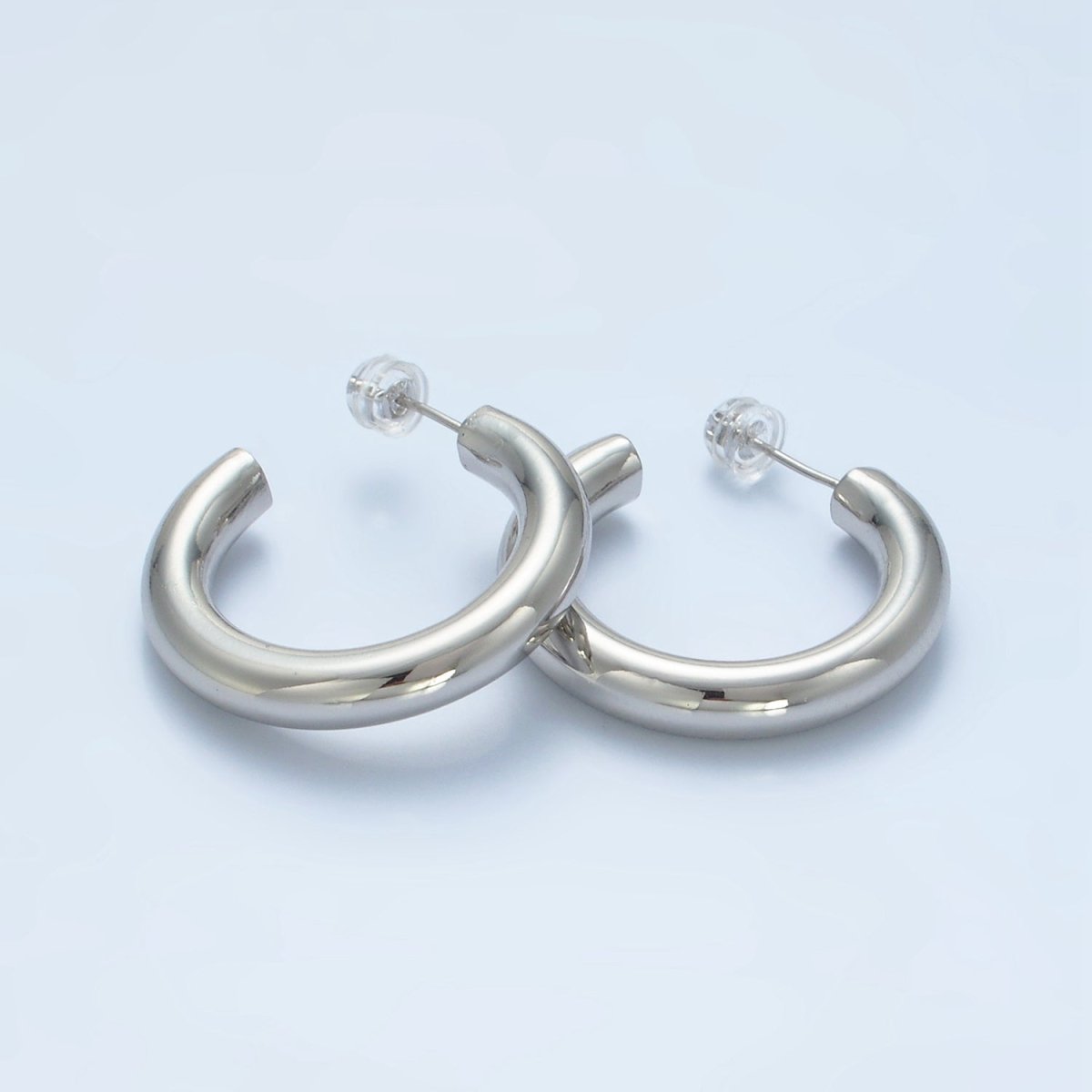 White Gold plated Minimalist Silver Hoop Earrings | AD-689 AD-690