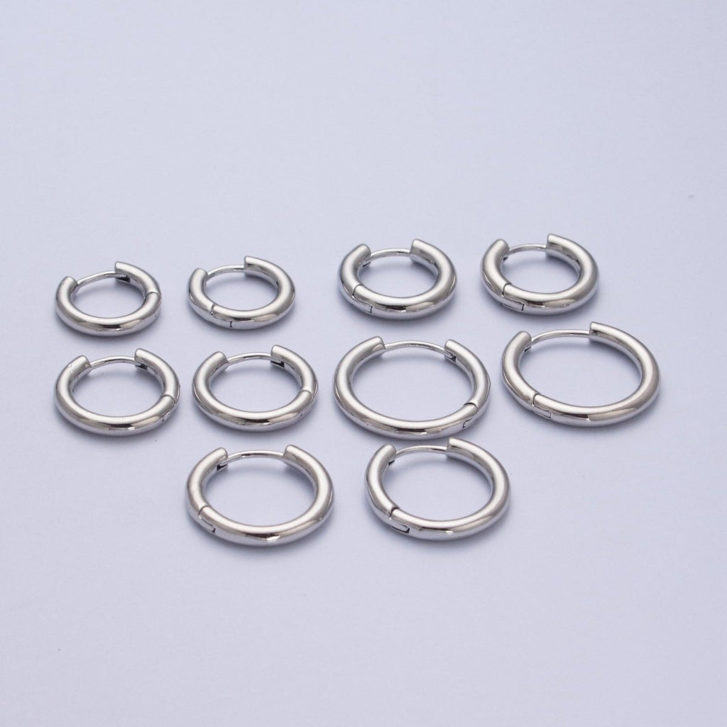 White Gold plated Minimalist Silver Huggie Hoop Earrings P-327 P-328 P-329 P-330 P-331