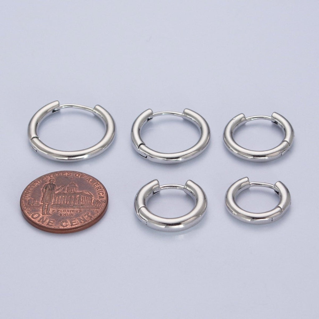 White Gold plated Minimalist Silver Huggie Hoop Earrings P-327 P-328 P-329 P-330 P-331