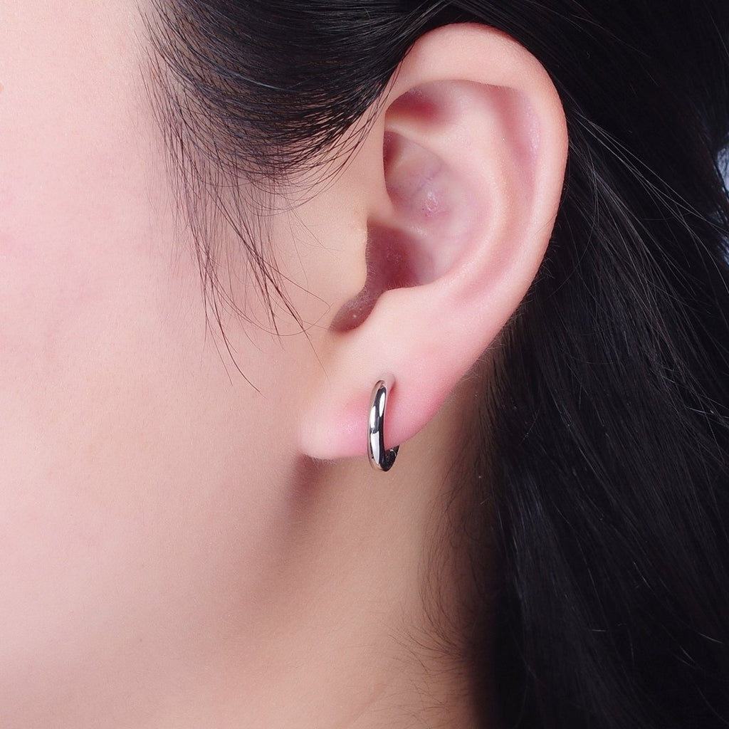White Gold plated Minimalist Silver Huggie Hoop Earrings P-327 P-328 P-329 P-330 P-331