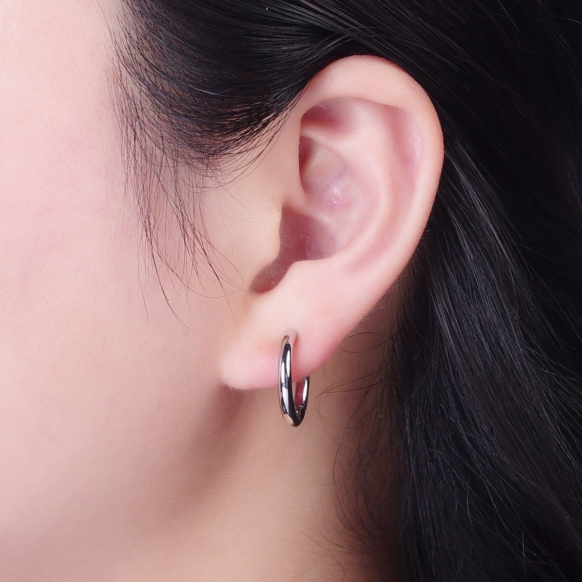 White Gold plated Minimalist Silver Huggie Hoop Earrings P-327 P-328 P-329 P-330 P-331