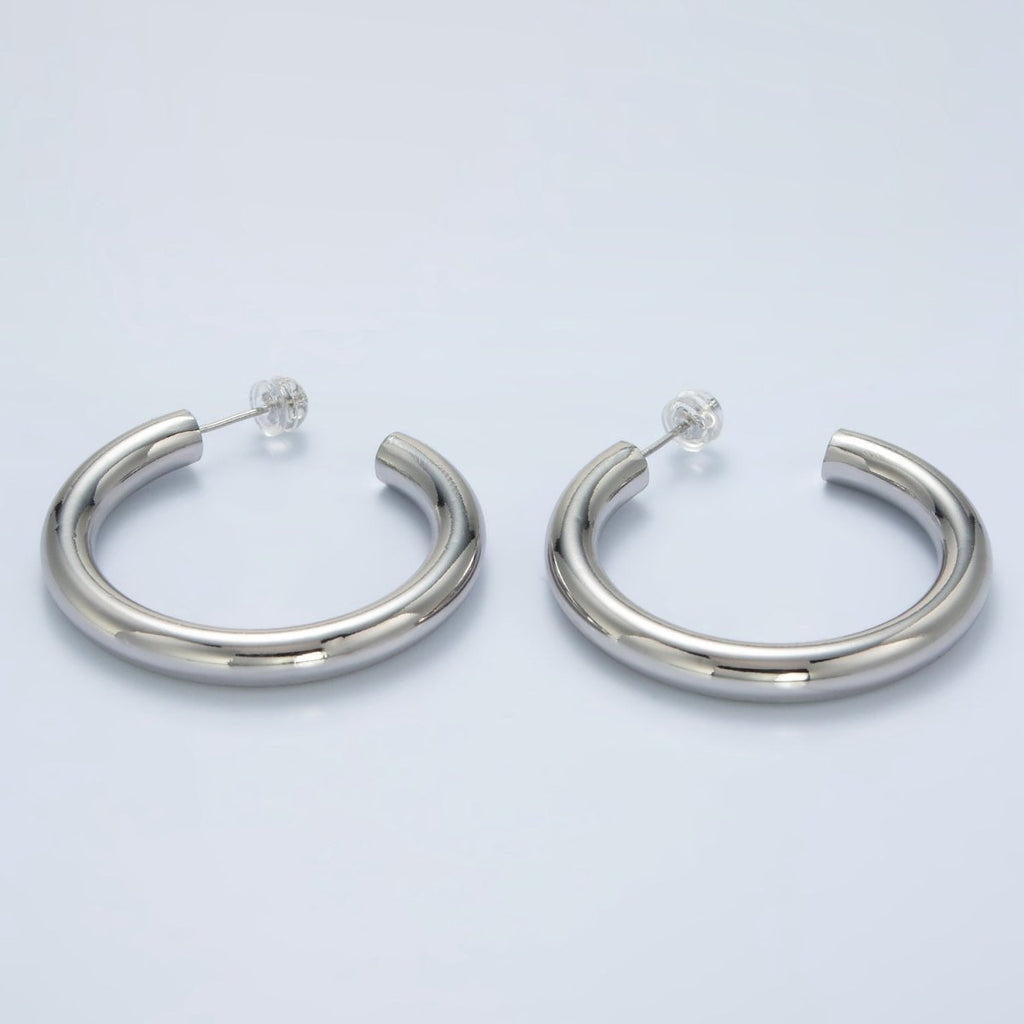 White Gold plated Minimalist Silver Tube Hoop Earrings | AD - 638 - DLUXCA