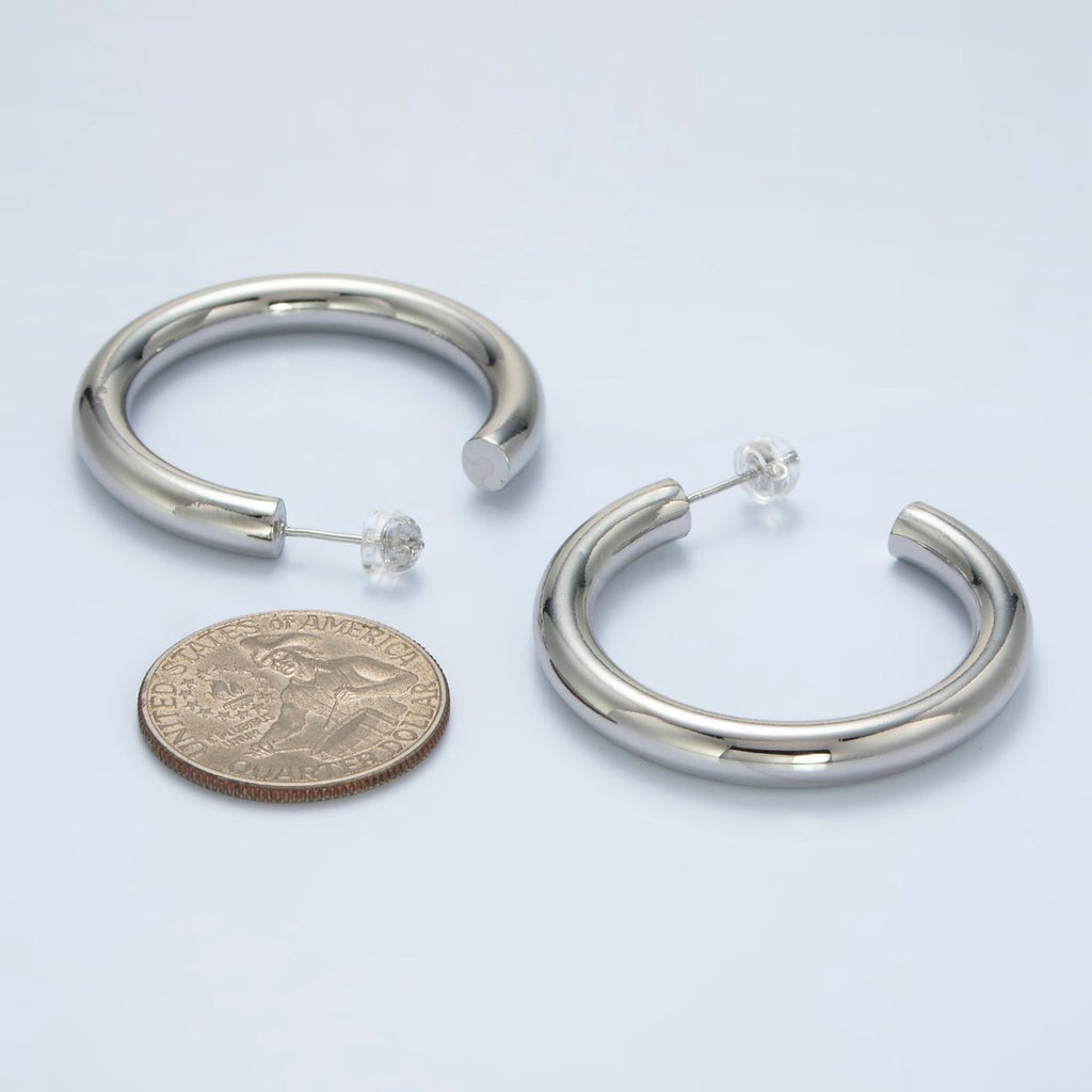 White Gold plated Minimalist Silver Tube Hoop Earrings | AD - 638 - DLUXCA