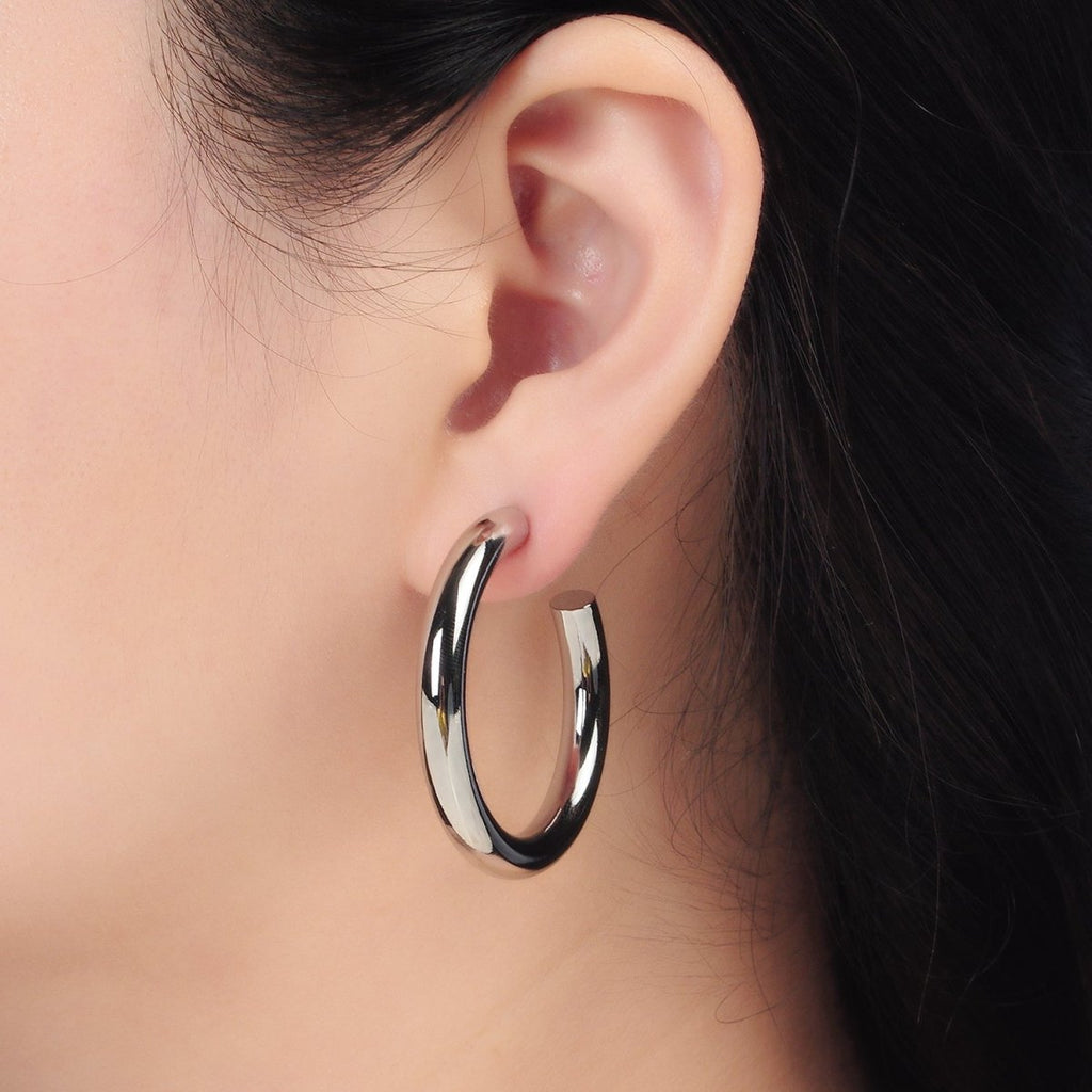 White Gold plated Minimalist Silver Tube Hoop Earrings | AD - 638 - DLUXCA