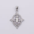 White Gold plated Mother Virgin Mary Open Clear Teardrop Micro Paved CZ Spiked Oval Pendant | AA434 - DLUXCA