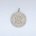 White Gold plated New York Script Micro Paved CZ Round Charm | AG867 - DLUXCA