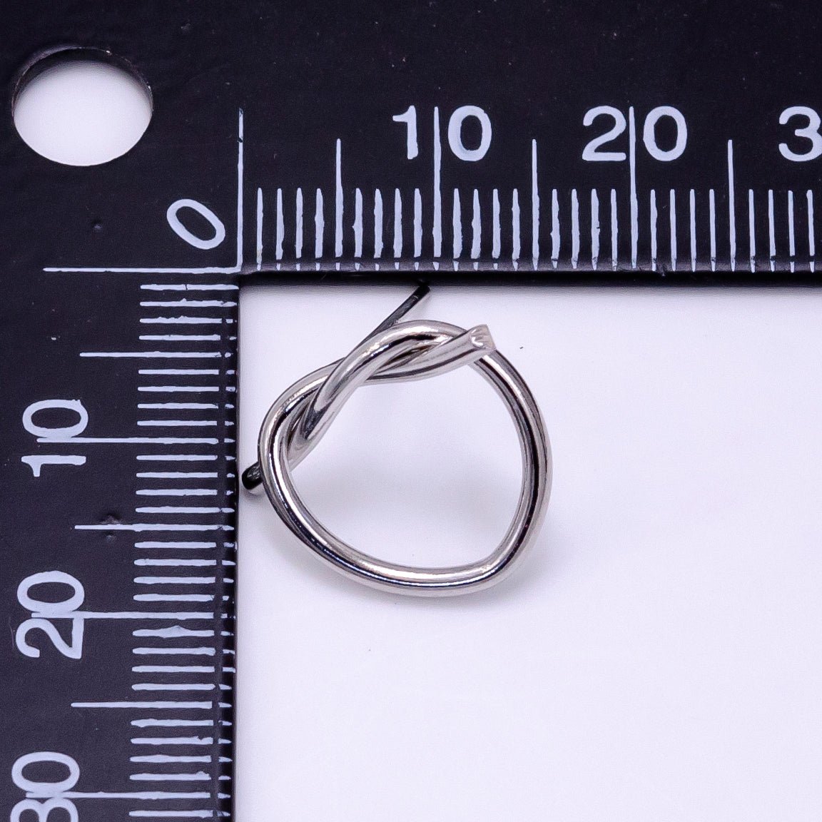 White Gold plated Open Heart Tied Knot Minimalist Stud Earrings | AB1276 - DLUXCA