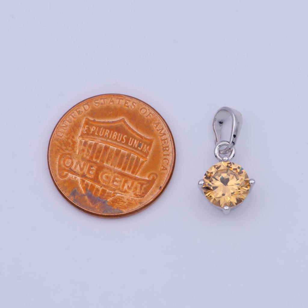 White Gold plated Peach Solitaire Round Cubic Zirconia Gemstone For DIY Necklace Making | X-528 - DLUXCA