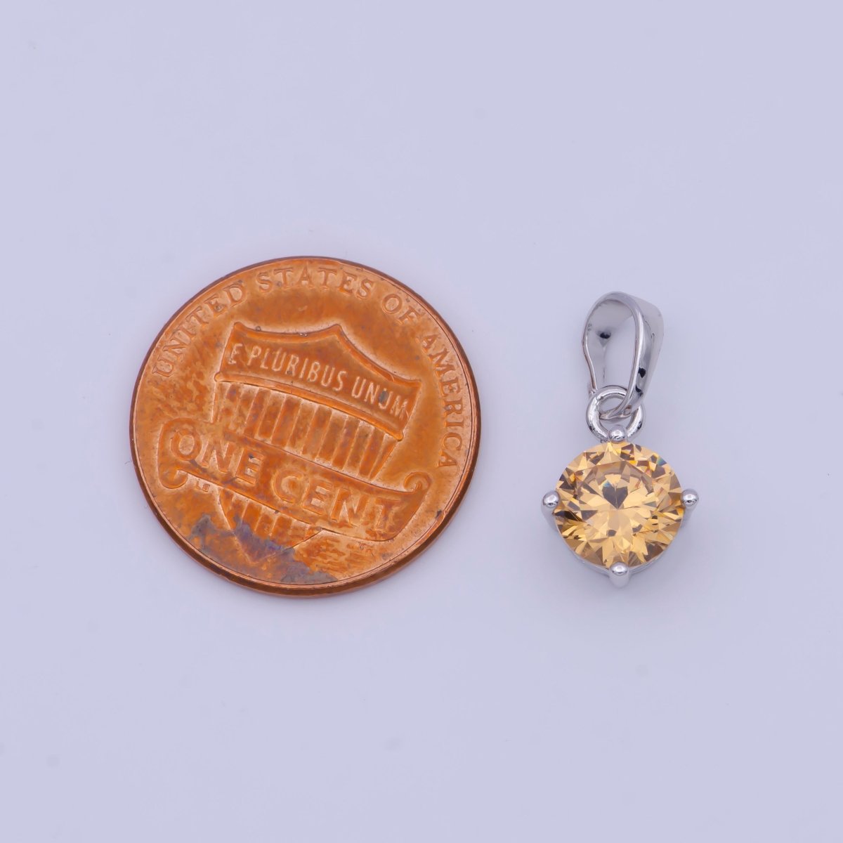 White Gold plated Peach Solitaire Round Cubic Zirconia Gemstone For DIY Necklace Making | X-528 - DLUXCA