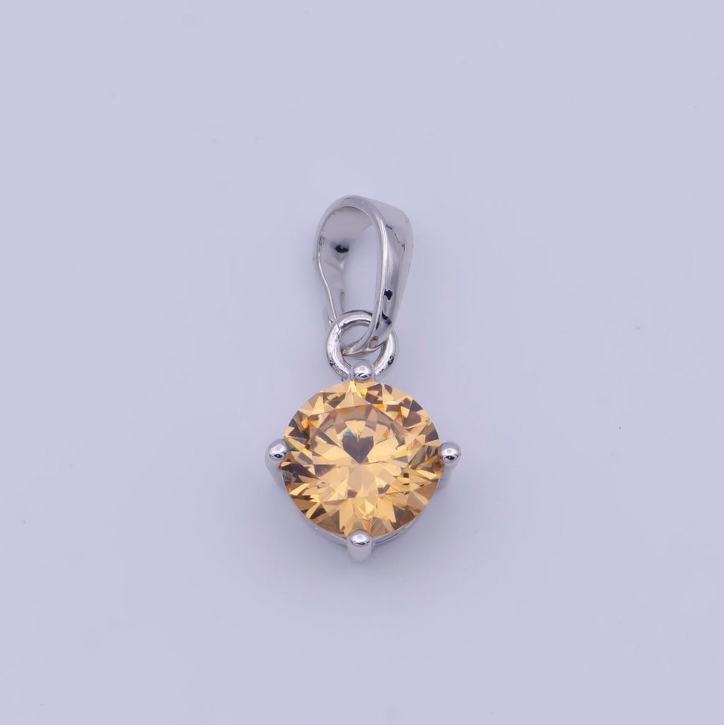 White Gold plated Peach Solitaire Round Cubic Zirconia Gemstone For DIY Necklace Making | X-528 - DLUXCA