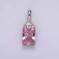 White Gold plated Pink Baguette Micro Paved CZ Bail Pendant | AA1126 - DLUXCA