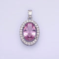 White Gold plated Pink CZ Oval Micro Paved Pendant | AA1168 - DLUXCA