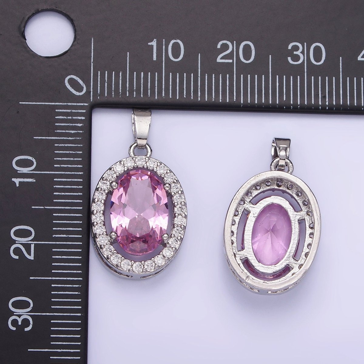 White Gold plated Pink CZ Oval Micro Paved Pendant | AA1168 - DLUXCA