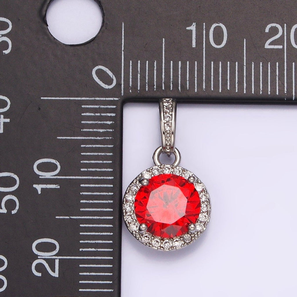 White Gold plated Pink, Purple, Red Round Micro Paved CZ Bail Pendant | N1813 - N1815