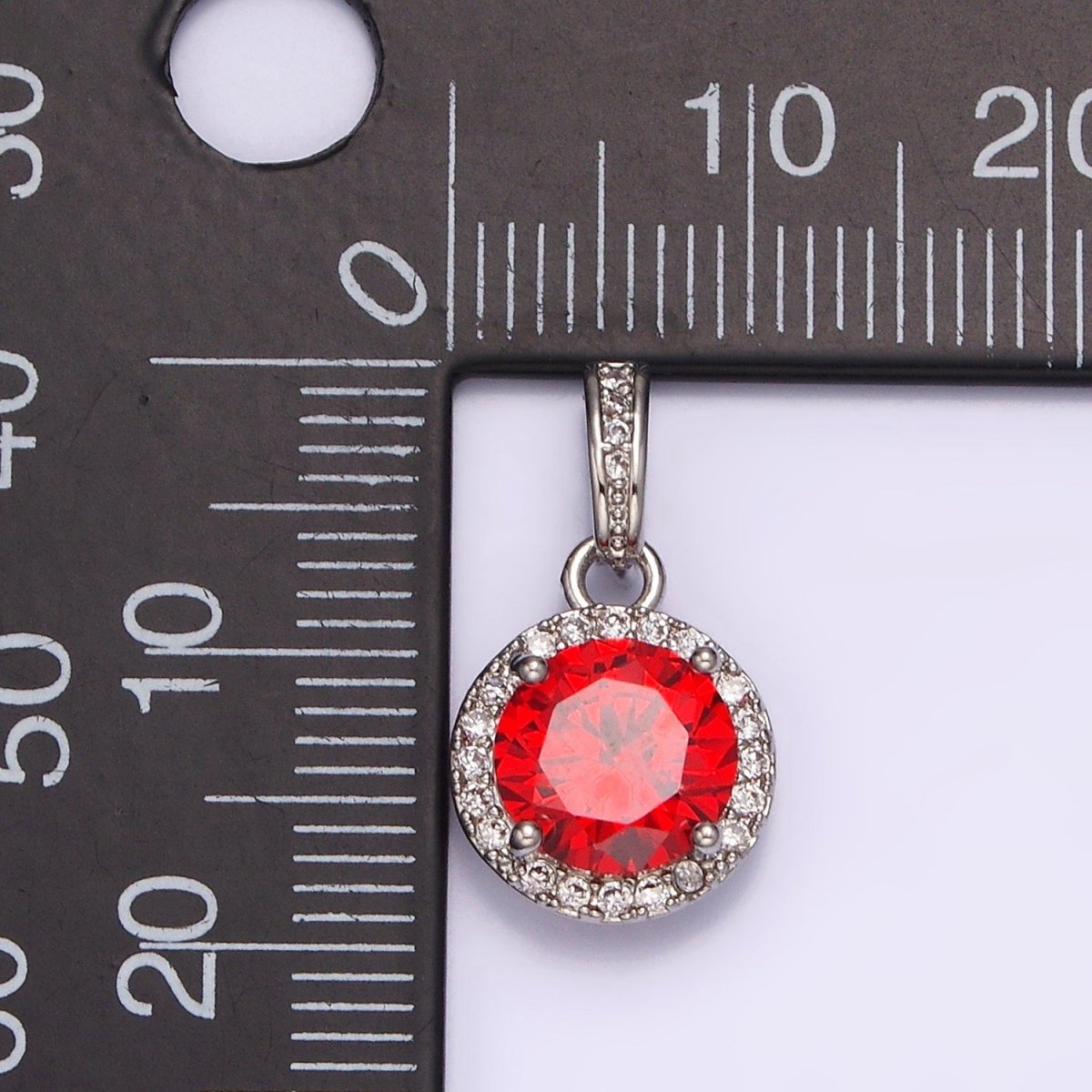 White Gold plated Pink, Purple, Red Round Micro Paved CZ Bail Pendant | N1813 - N1815