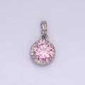 White Gold plated Pink, Purple, Red Round Micro Paved CZ Bail Pendant | N1813 - N1815
