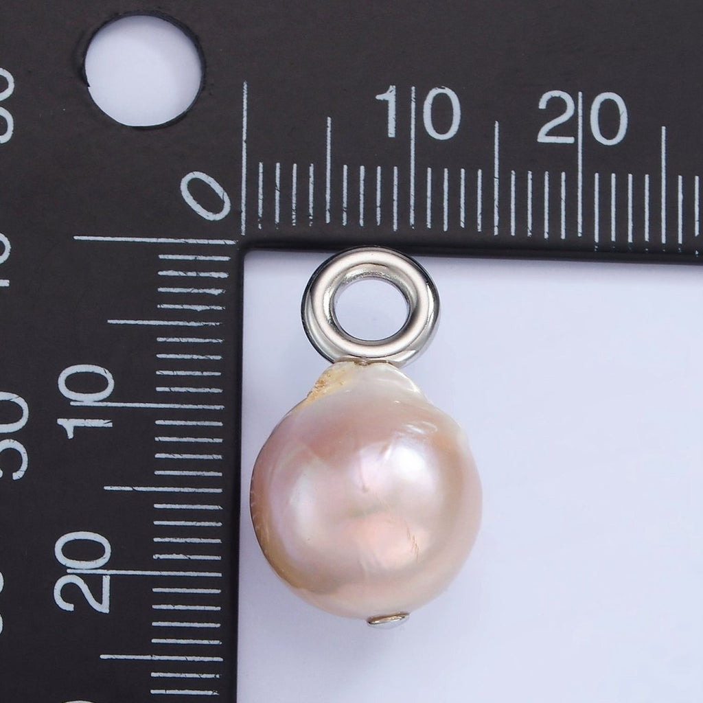 White Gold plated Purple Freshwater Pearl Button Drop Pendant | P1702 - DLUXCA