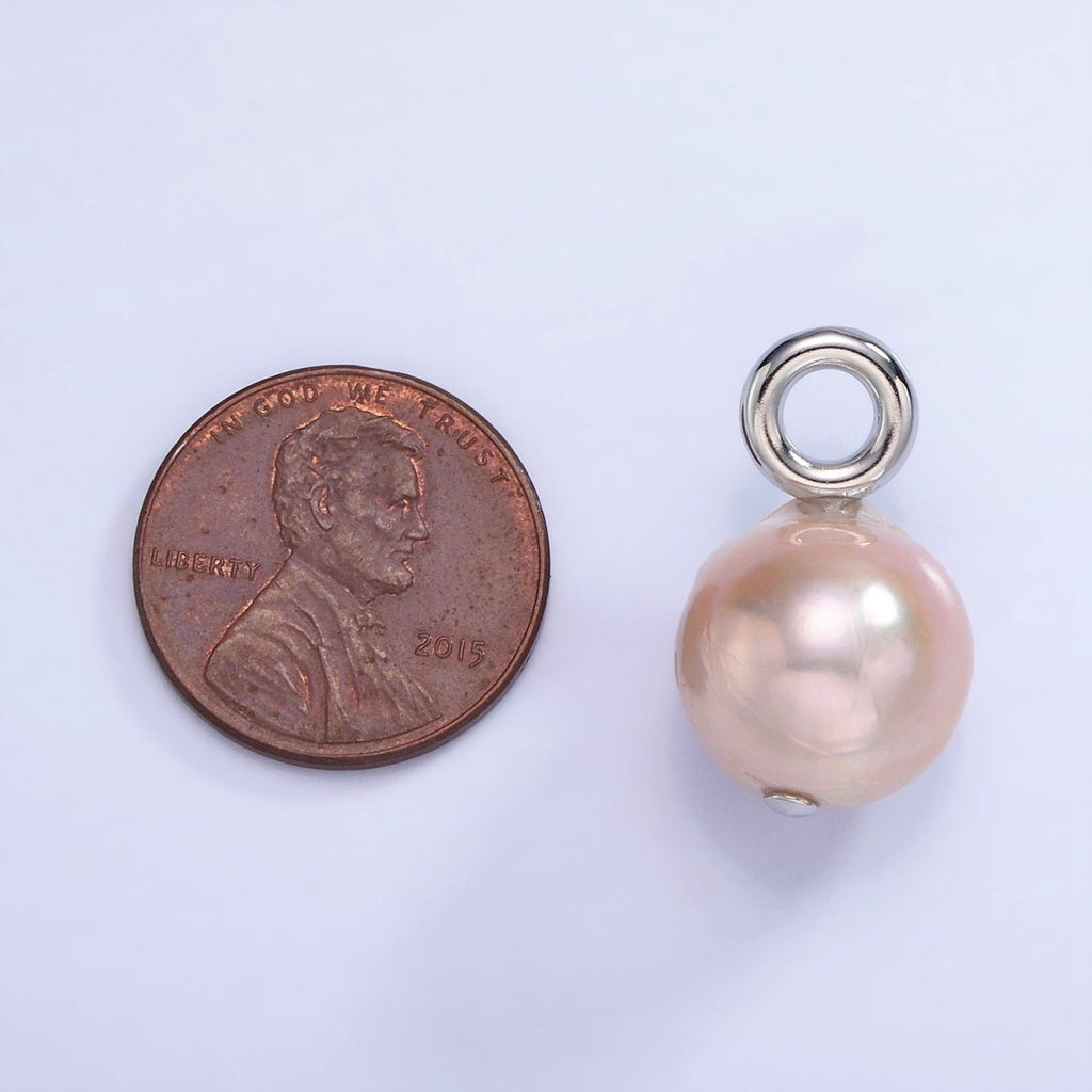 White Gold plated Purple Freshwater Pearl Button Drop Pendant | P1702 - DLUXCA