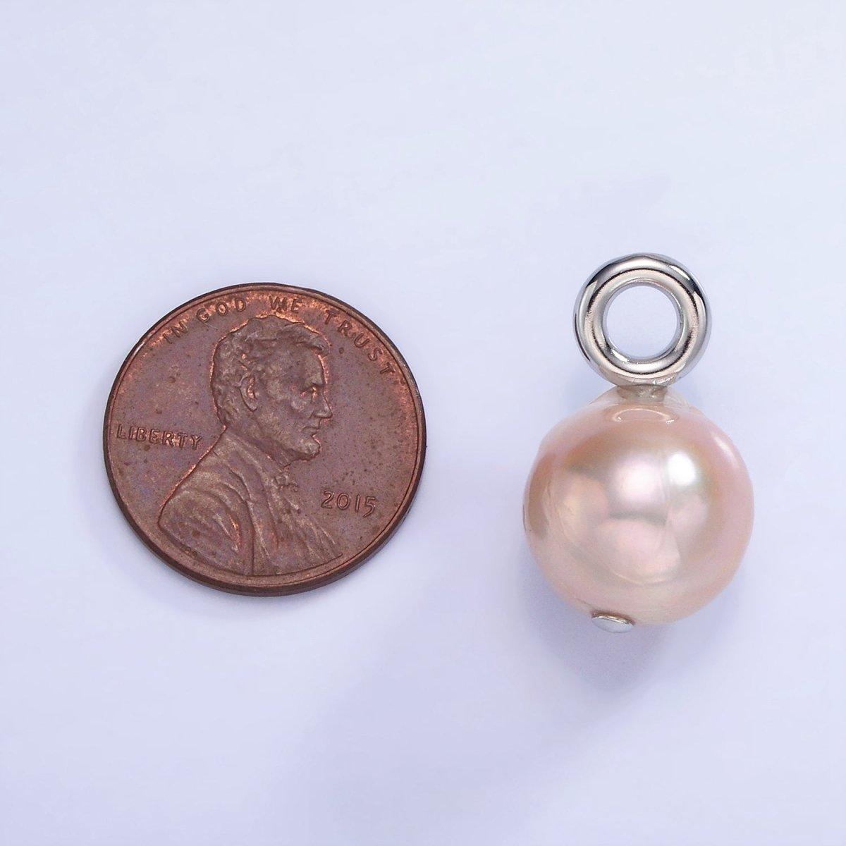 White Gold plated Purple Freshwater Pearl Button Drop Pendant | P1702 - DLUXCA