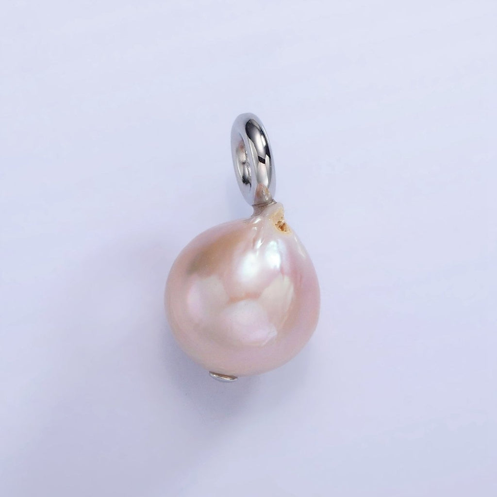 White Gold plated Purple Freshwater Pearl Button Drop Pendant | P1702 - DLUXCA