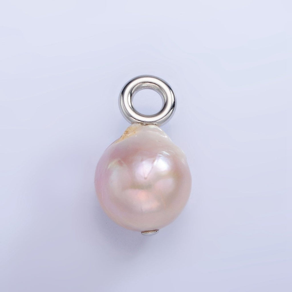 White Gold plated Purple Freshwater Pearl Button Drop Pendant | P1702 - DLUXCA
