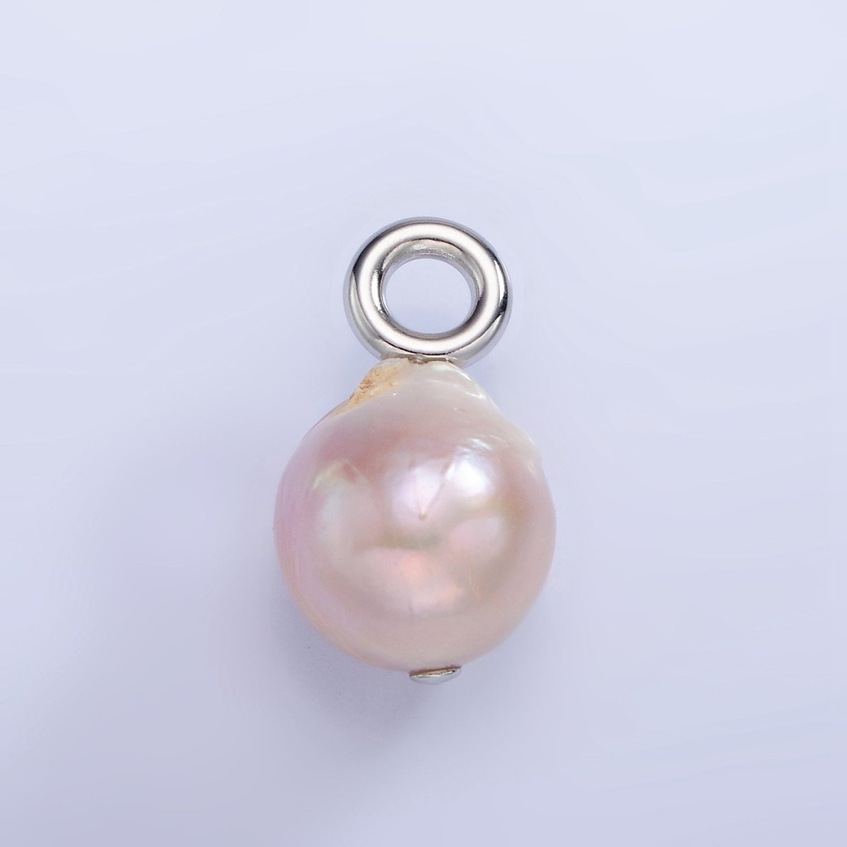 White Gold plated Purple Freshwater Pearl Button Drop Pendant | P1702 - DLUXCA