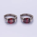 White Gold plated Red CZ Micro Paved 15mm Huggie Earrings | Q274 - DLUXCA