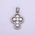 White Gold plated Religious Cross Clear CZ Micro Paved Open Bezel Bail Pendant | I382 - DLUXCA