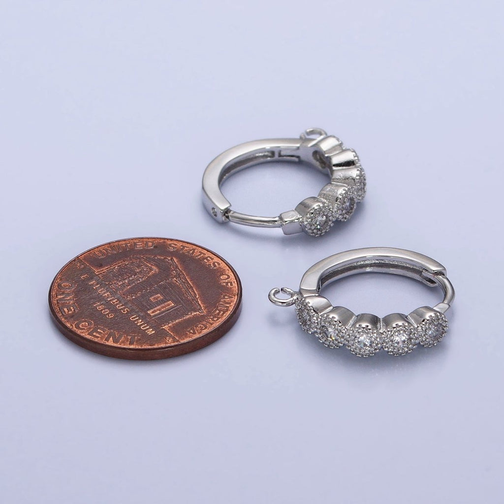 White Gold plated Rounded Clear CZ Open Loop 16.5mm Huggie Earrings Supply | Z-324 - DLUXCA