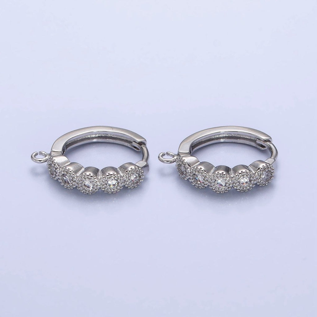 White Gold plated Rounded Clear CZ Open Loop 16.5mm Huggie Earrings Supply | Z-324 - DLUXCA