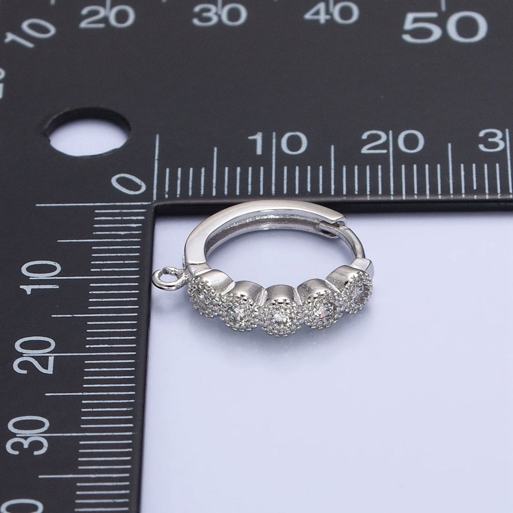 White Gold plated Rounded Clear CZ Open Loop 16.5mm Huggie Earrings Supply | Z-324 - DLUXCA