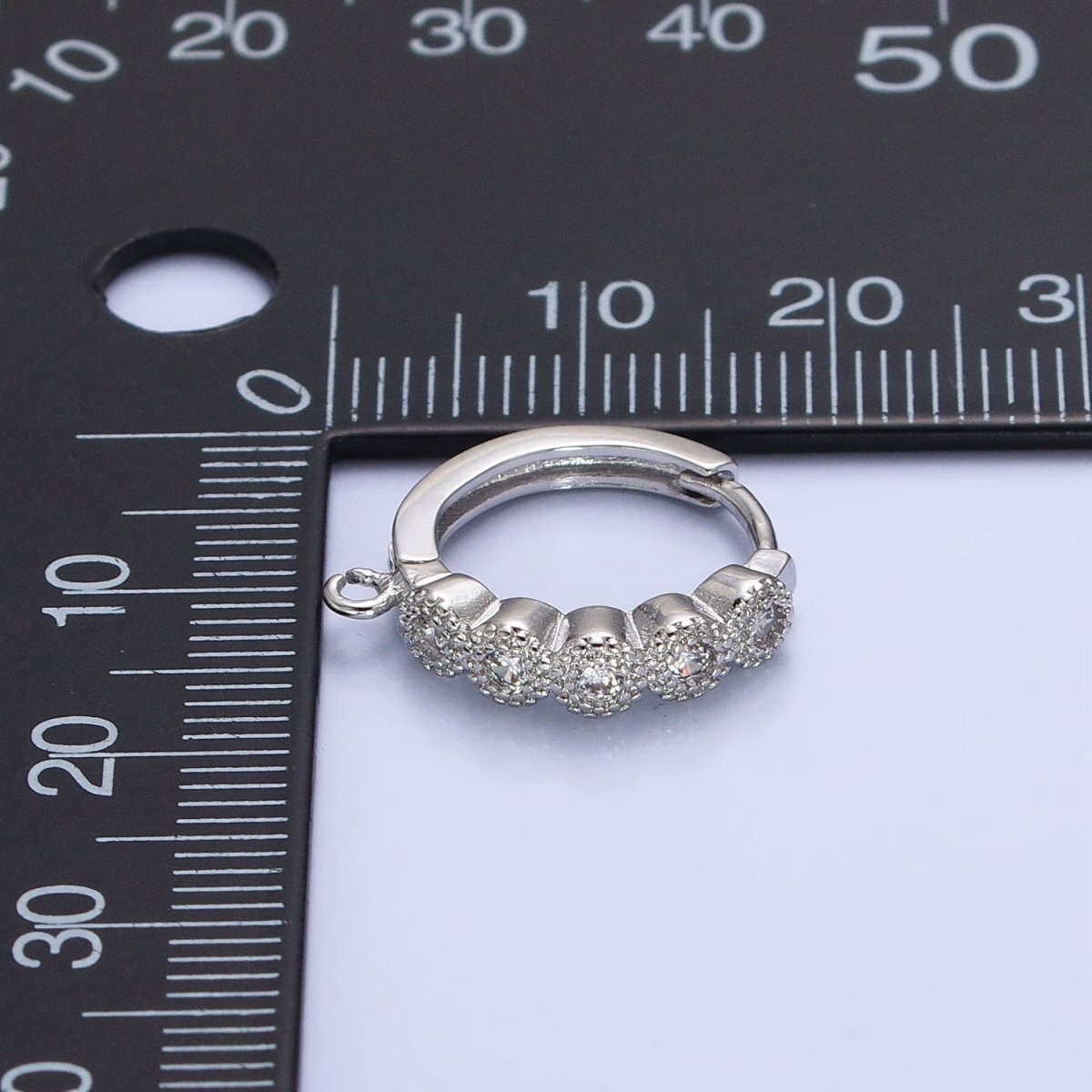 White Gold plated Rounded Clear CZ Open Loop 16.5mm Huggie Earrings Supply | Z-324 - DLUXCA