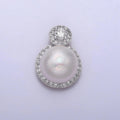 White Gold plated Shell Pearl Round Micro Paved CZ Pendant | P1571 - DLUXCA