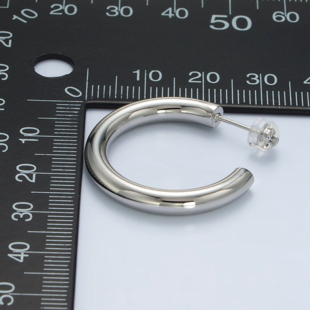 White Gold plated Silver Chunky Tube Hoop Earrings | AD - 641 - DLUXCA