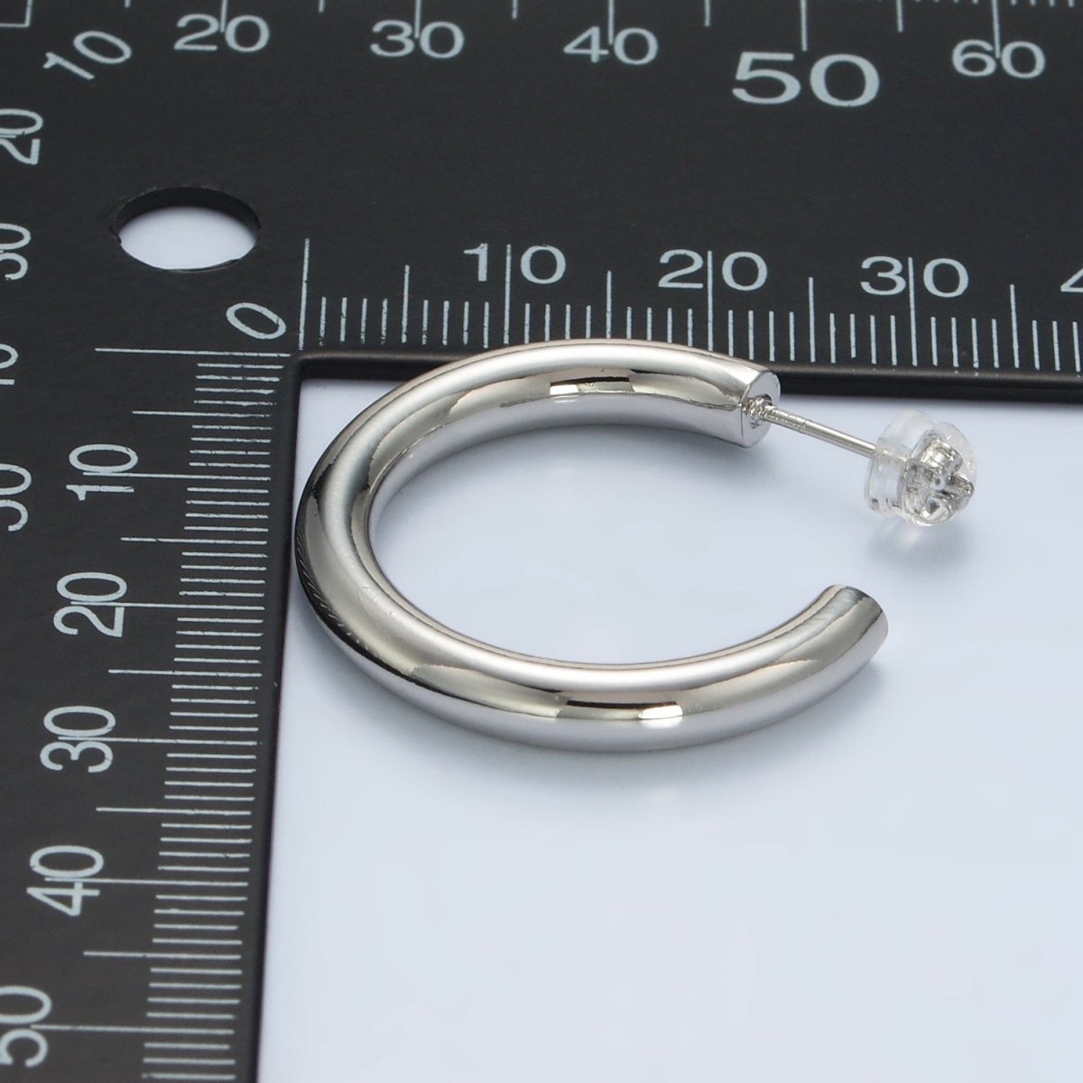 White Gold plated Silver Chunky Tube Hoop Earrings | AD - 641 - DLUXCA