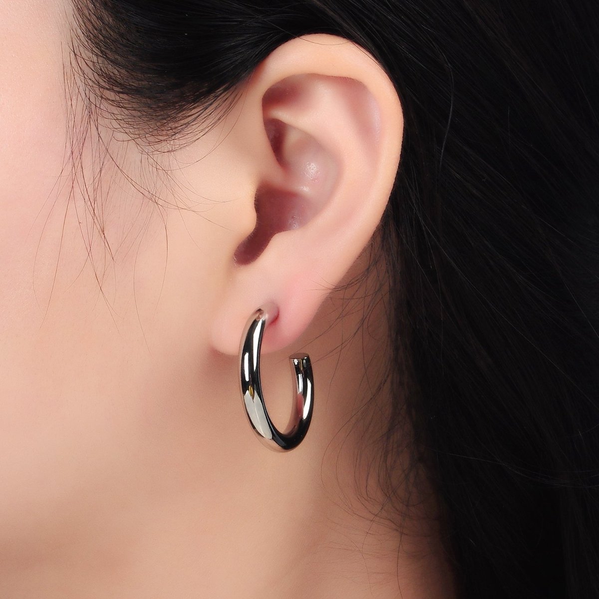 White Gold plated Silver Chunky Tube Hoop Earrings | AD - 641 - DLUXCA