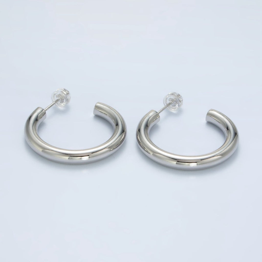 White Gold plated Silver Chunky Tube Hoop Earrings | AD - 641 - DLUXCA