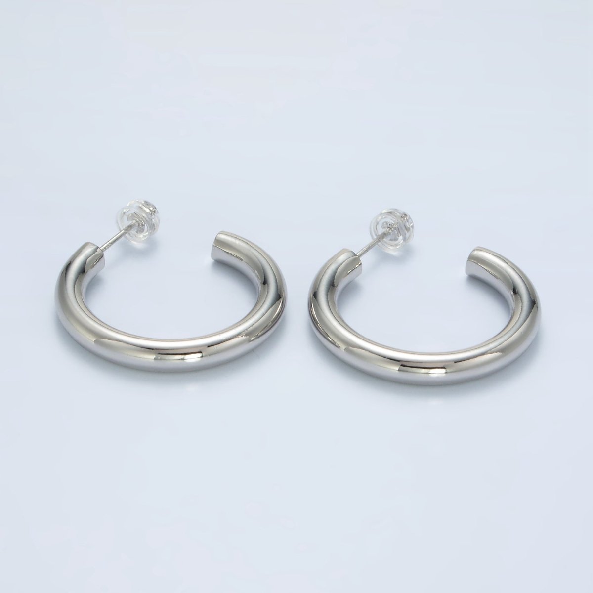 White Gold plated Silver Chunky Tube Hoop Earrings | AD - 641 - DLUXCA