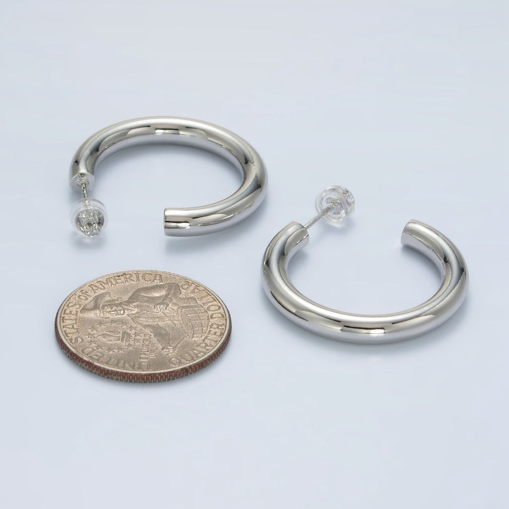 White Gold plated Silver Chunky Tube Hoop Earrings | AD - 641 - DLUXCA