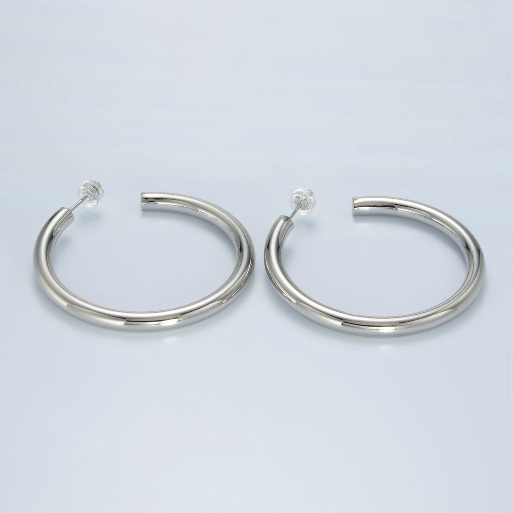 White Gold plated Silver Thick Chunky Minimalist Tube Hoop Earrings | AD - 640 - DLUXCA
