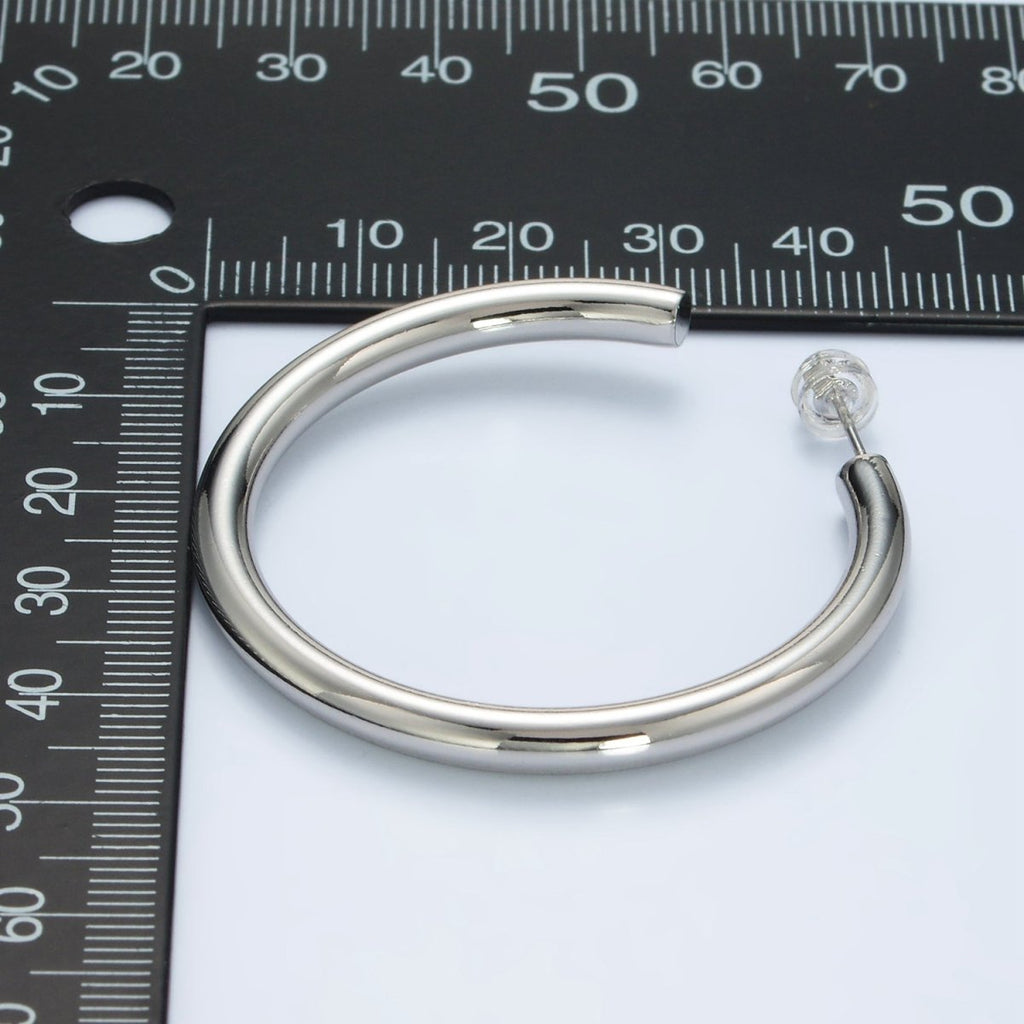 White Gold plated Silver Thick Chunky Minimalist Tube Hoop Earrings | AD - 640 - DLUXCA