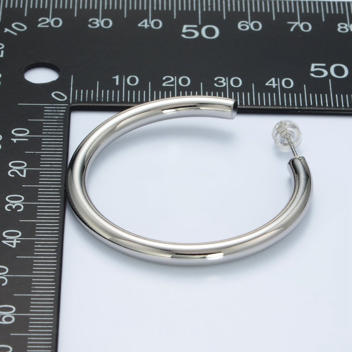 White Gold plated Silver Thick Chunky Minimalist Tube Hoop Earrings | AD - 640 - DLUXCA