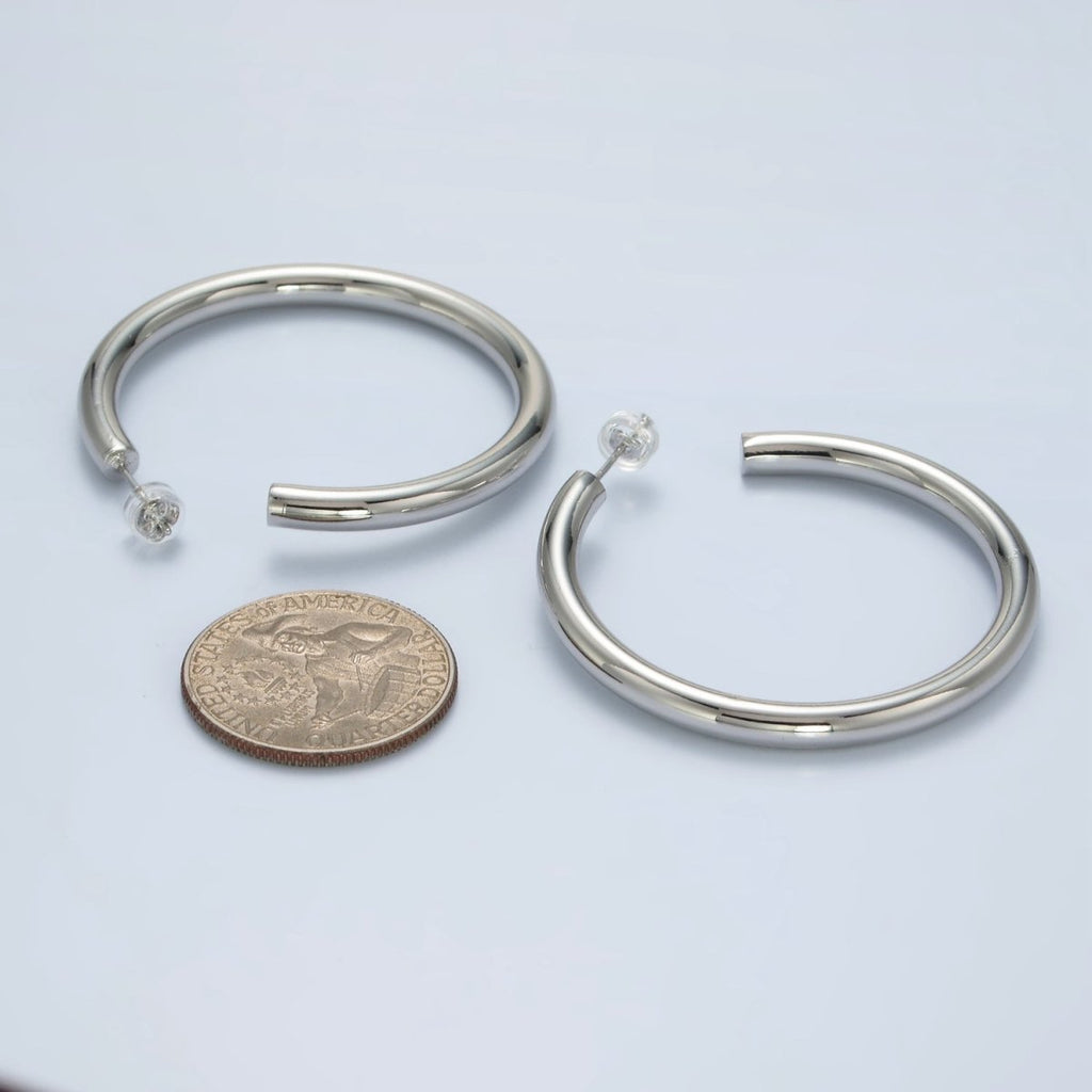 White Gold plated Silver Thick Chunky Minimalist Tube Hoop Earrings | AD - 640 - DLUXCA