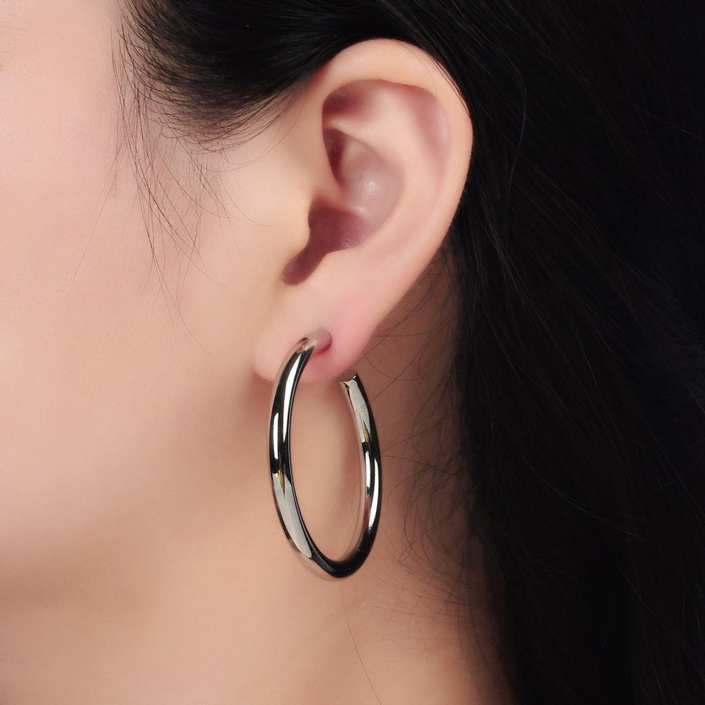 White Gold plated Silver Thick Chunky Minimalist Tube Hoop Earrings | AD - 640 - DLUXCA