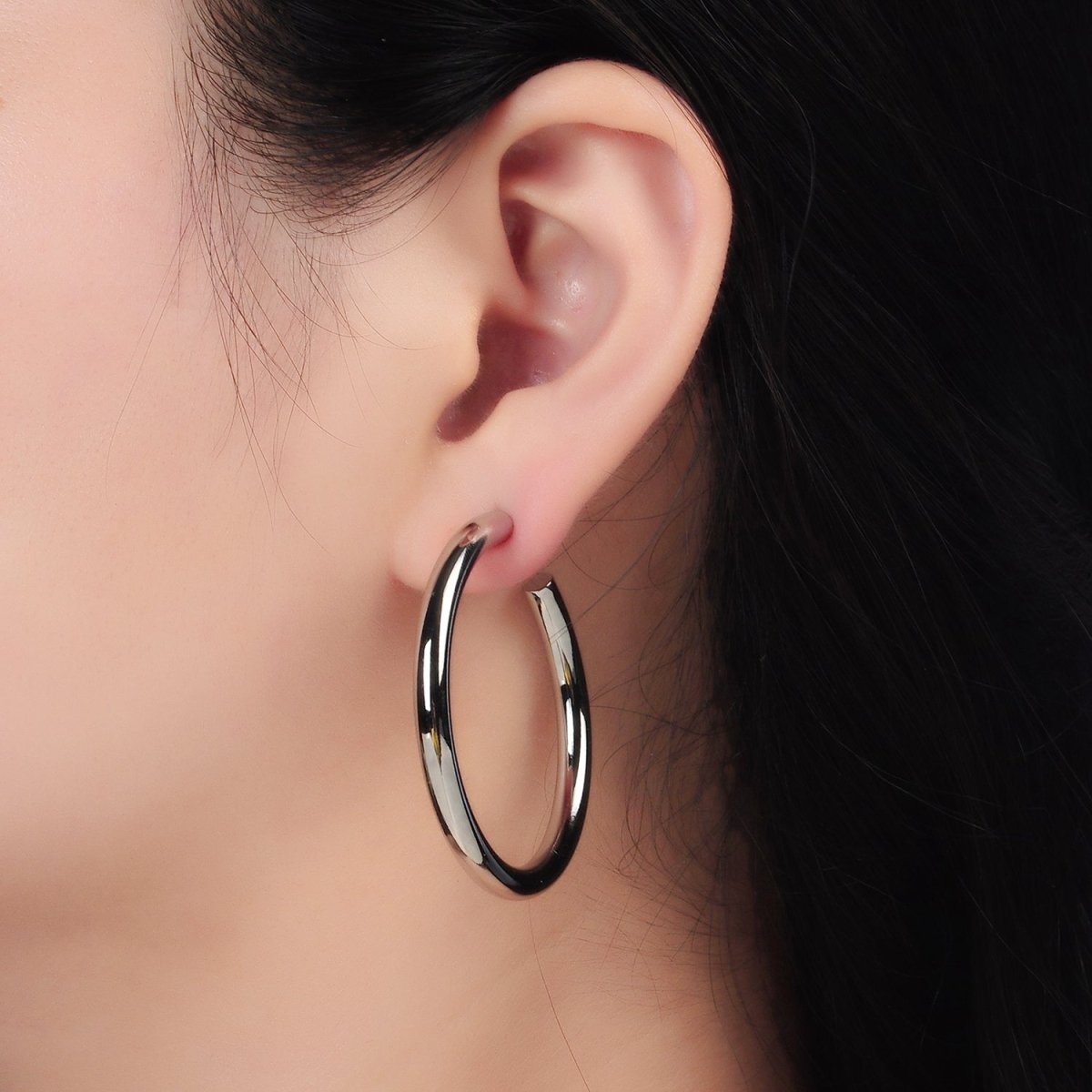 White Gold plated Silver Thick Chunky Minimalist Tube Hoop Earrings | AD - 640 - DLUXCA
