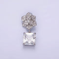 White Gold plated Square CZ Drop Micro Paved Flower Pendant | AA1169 - DLUXCA