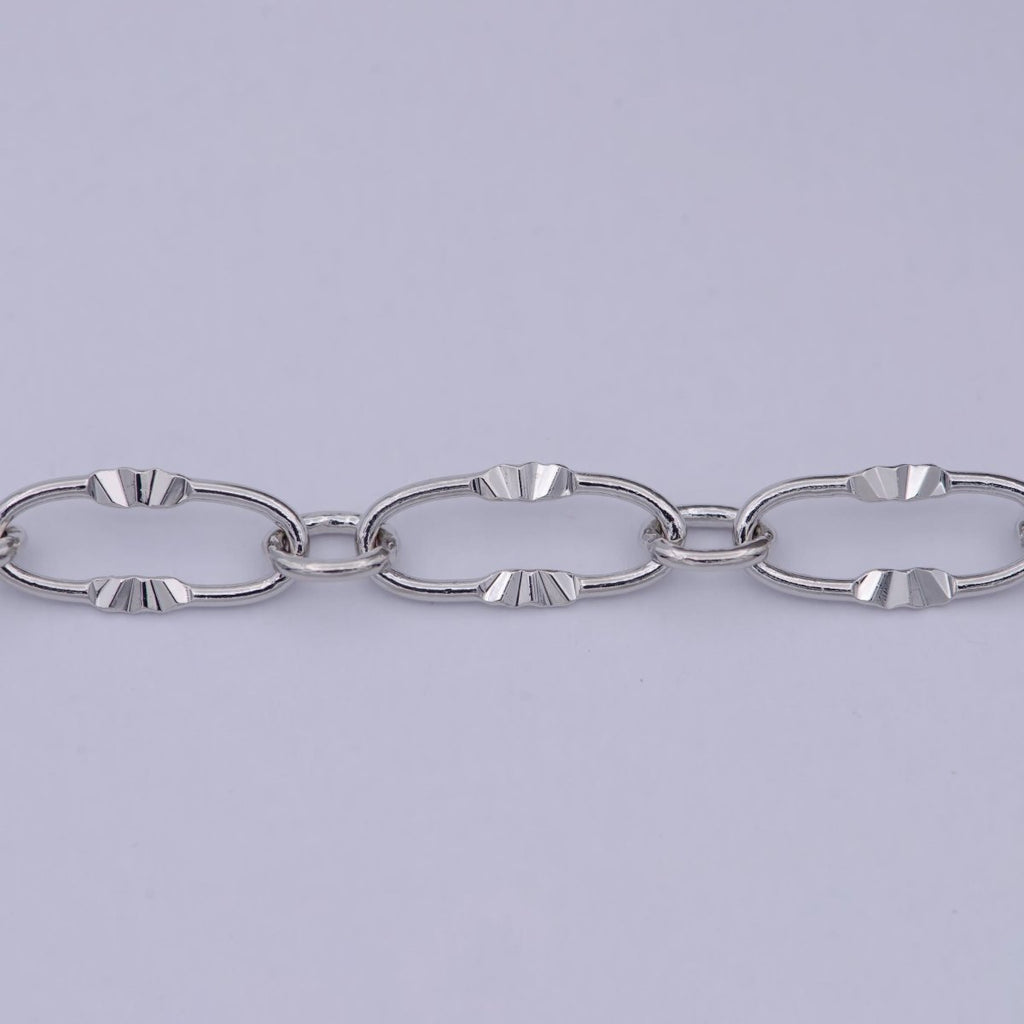 White Gold plated Sunburst Textured Cable Chain, 6.3mm Width, Silver Unfinished Unique Chain For Jewelry Necklace Bracelet Anklet Making | ROLL-589 Clearance Pricing - DLUXCA