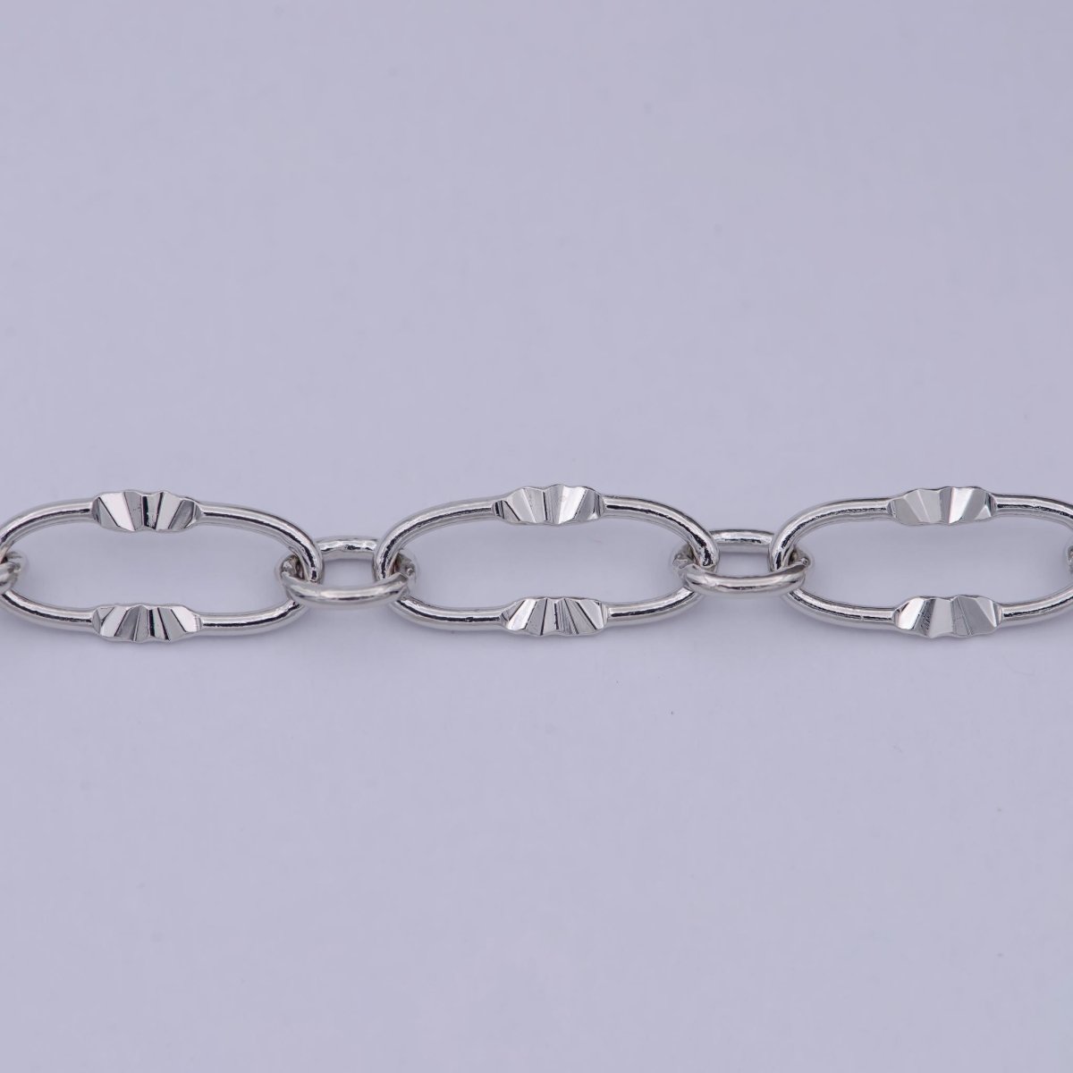 White Gold plated Sunburst Textured Cable Chain, 6.3mm Width, Silver Unfinished Unique Chain For Jewelry Necklace Bracelet Anklet Making | ROLL-589 Clearance Pricing - DLUXCA
